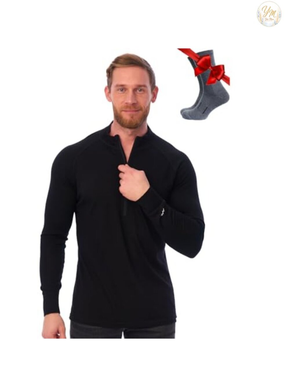 100% Merino Wool Half Zip Sweater Men - Quarter Zip Thermal Base Layer